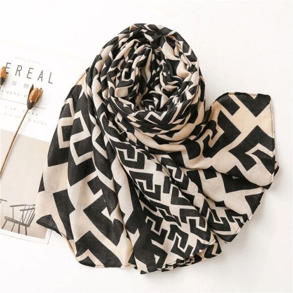 2/$30 Ladies Black Unique Pattern Print Scarf - Picture 3 of 6